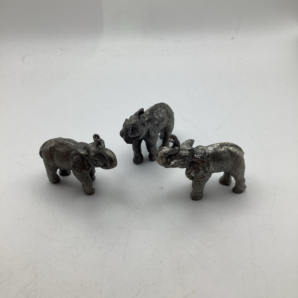 3 X Pewter Cast Metal Elephant Figurine 1.75" X 1" X 6/8" Miniatures Vintage